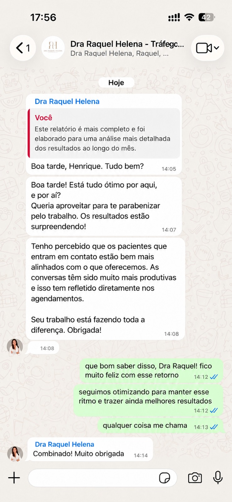 Conversa de cliente relatando resultado